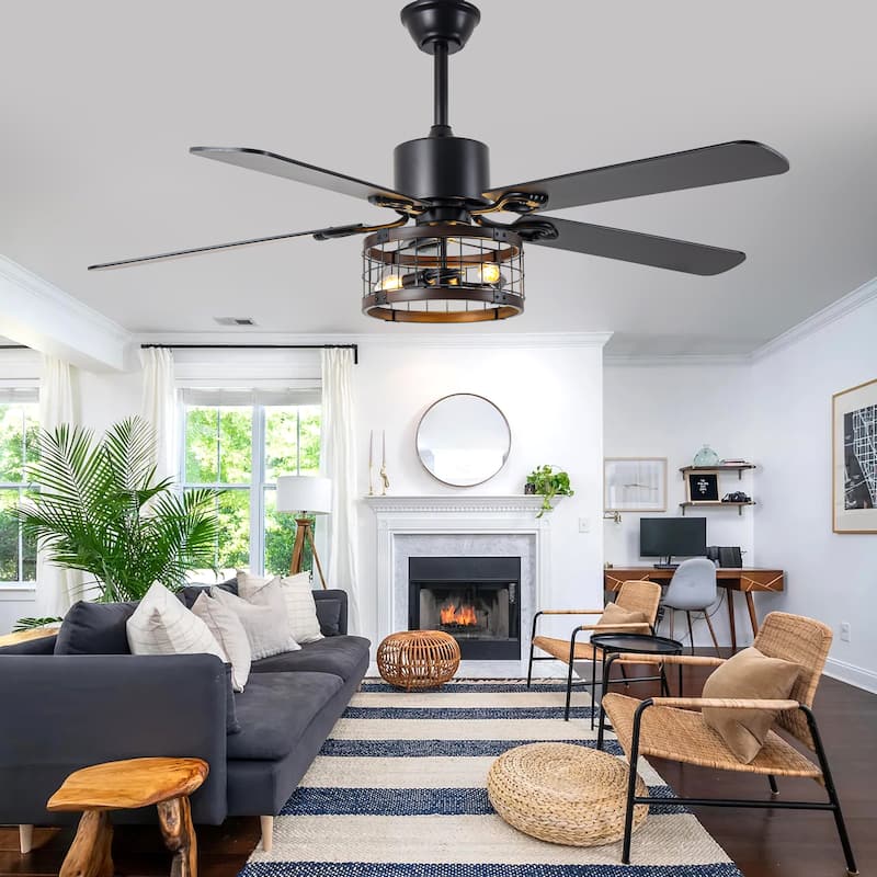 Bella Depot 52" Industrial Cage Ceiling Fan with Light and Remote