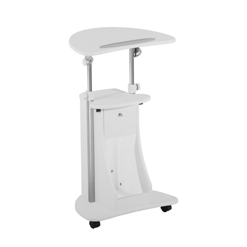 Sit-to-Stand Rolling Adjustable Laptop Cart With Storage, White