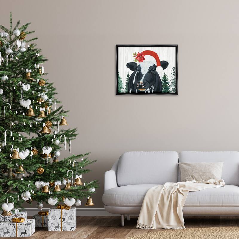 Stupell Christmas Hat Cow Portrait Framed Floater Canvas Wall Art Design By Ashley Justice