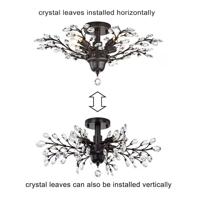 Holly 4-light Antique Copper Crystal Leaves Flush Mount