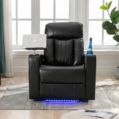 Roomfitters Premium Power Recliner with Storage Arms, Cup Holders, Swivel Tray Table, and Cell Phone Stand, Black
