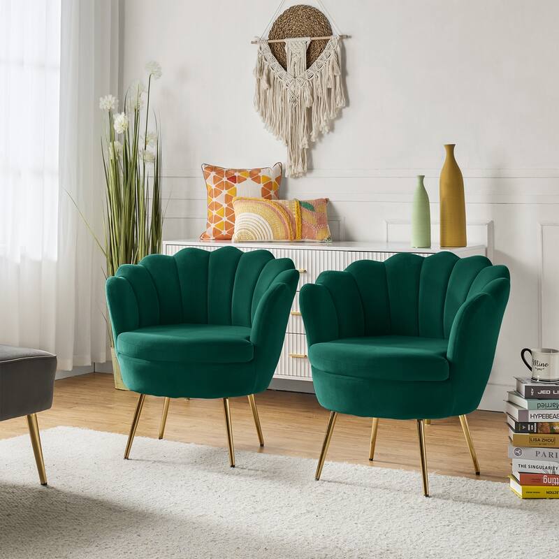 Xabier Cute Modern Upholstered Barrel Chair Accent Chair with Tufted Back Set of 2 by HULALA HOME - GREEN