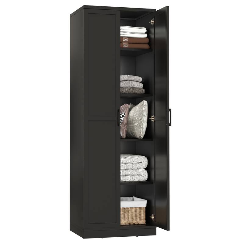 Gymax 70'' Storage Cabinet Freestanding Pantry Cabinet w/2 Doors & 5 - Black