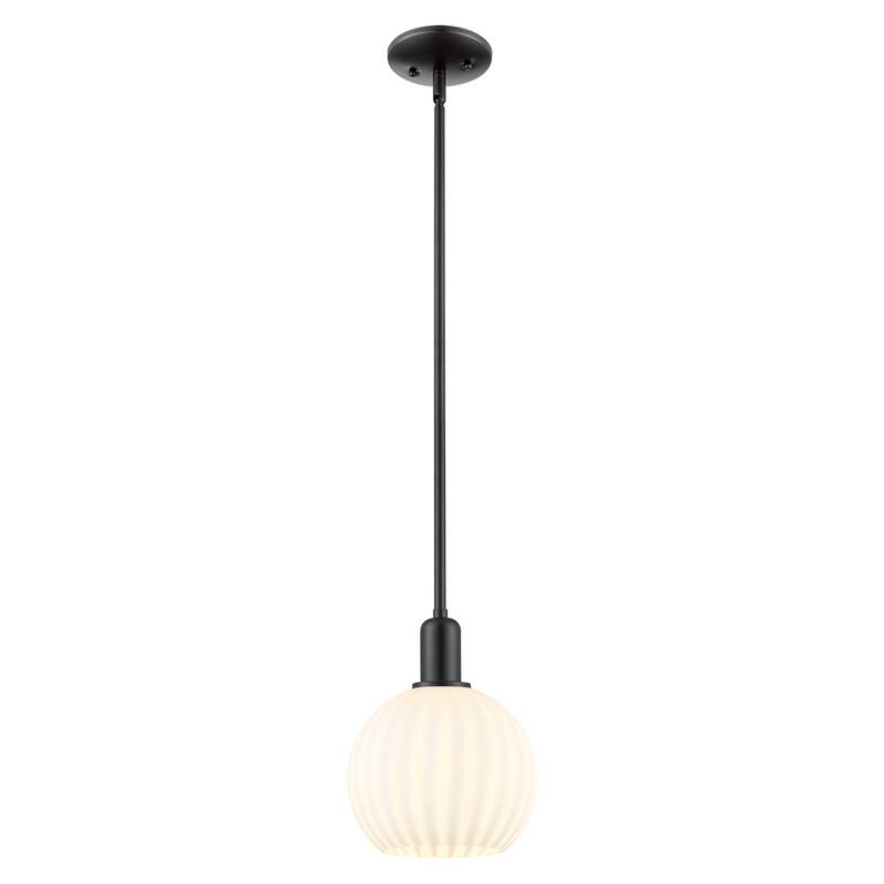 Innovations Lighting Endless Possibilities Arcadia - White Venetian - 1 Light 8" Stem Hung Mini Pendant - Matte Black