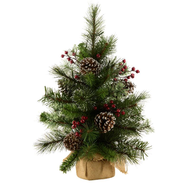 National Tree Company 2 ft. Pre-lit Iced Berry Pine Artificial Christmas Tree with Iced Berries in a Burlap Base