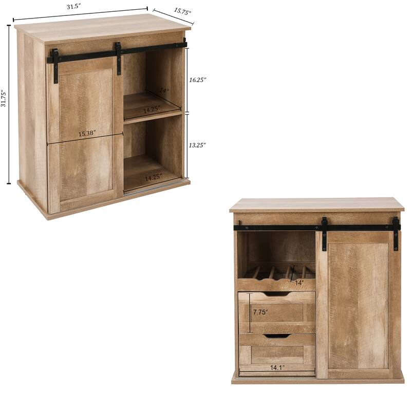 Natural Oak Finish Manufactured Wood Wine and Storage Cabinet