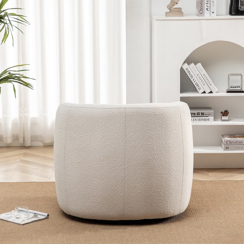 KINWELL 34" Poly Blend Boucle Fabric Upholstered Swivel Armchair