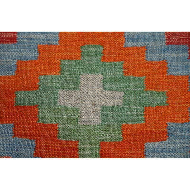 Multicolor Geometric Kilim Oriental Area Rug Hand-Woven Wool Carpet - 3'3"x 4'8"