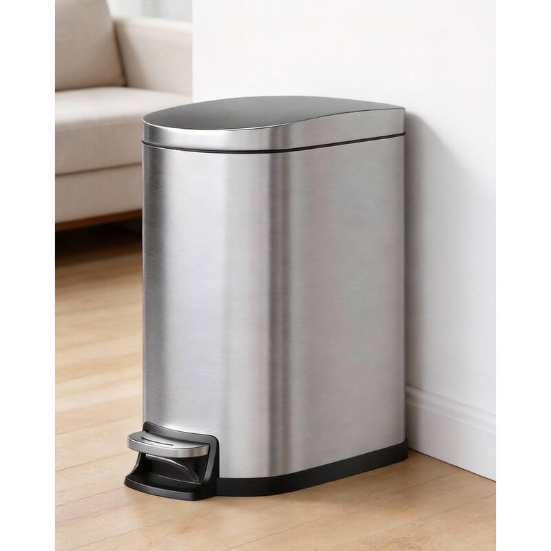 13 Gal / 50 l Slim Trash Can, Soft Close Lid - Stainless Steel