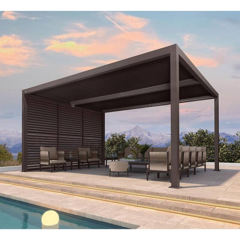 PURPLE LEAF Bronze Louvered Pergola with Adjustable Roof for Deck Backyard Garden Hardtop Gazebo