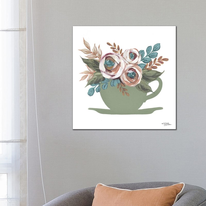 iCanvas "Floral Coffee Cup" by Michele Norman Canvas Print - 26x26x1.5