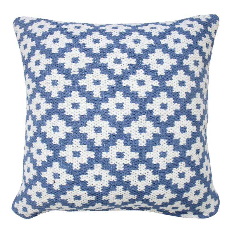 20" Blue and White Swiss Sun Geometric Square Throw Pillow
