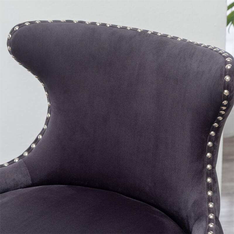 Upholstered Nailhead Trim Accent Chair with Curved Back and Wood Legs