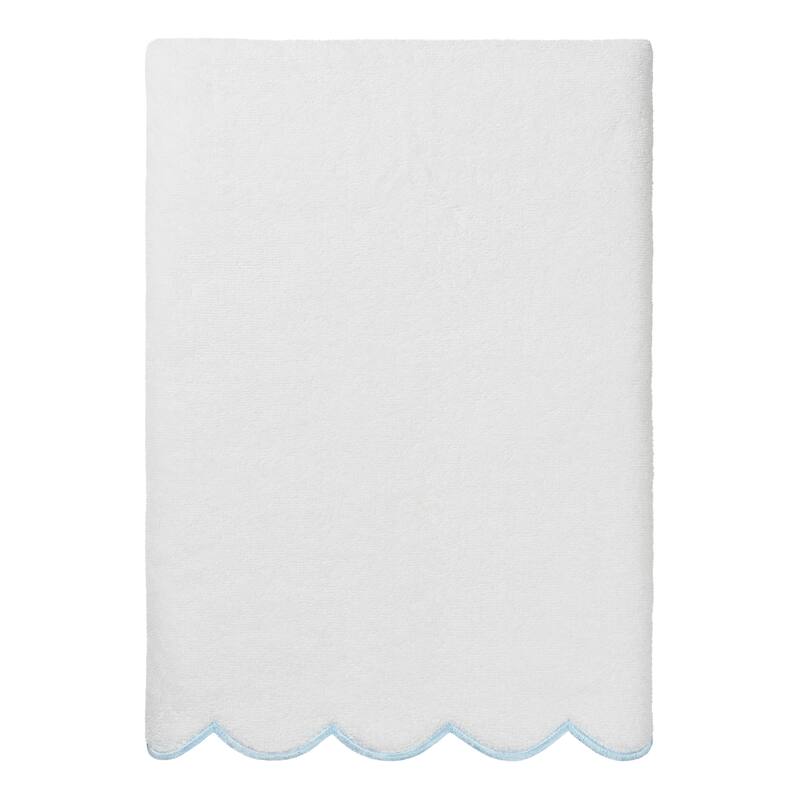 Authentic Hotel and Spa 100% Turkish Cotton ADORNIA Scallop Bath Towel - White/Blue - 1 Bath Towel