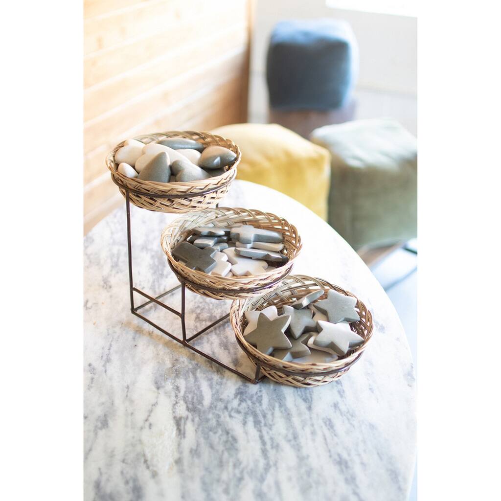 Three Tiered Display Basket with Metal Stand - 11-inch Tall
