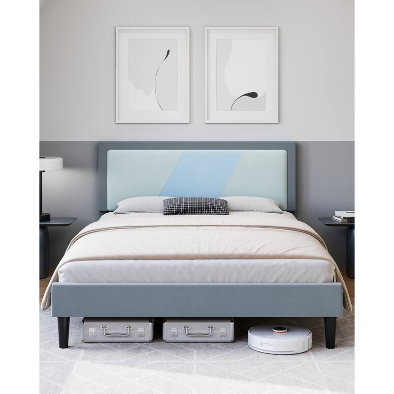 Bed Frame with Adjustable Height Headboard Velvet