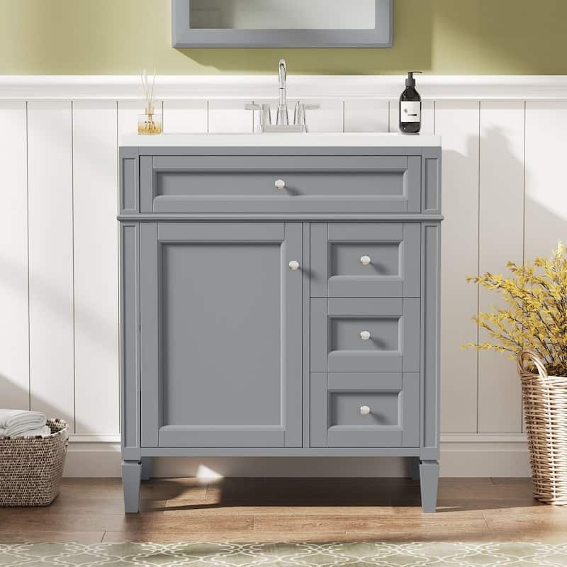 30" Modern Bathroom Vanity with Top Sink and 2 Drawers and a Tip-out Drawer