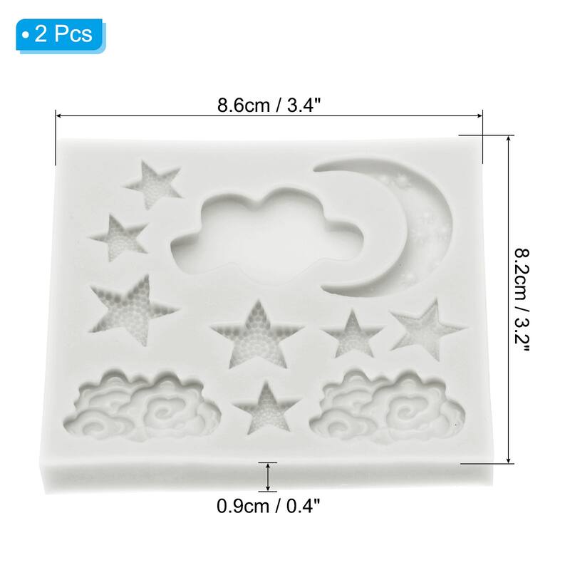 Moon Star Cloud Clay Molds, 2 Pcs Silicone Miniature Clay Molds - Gray