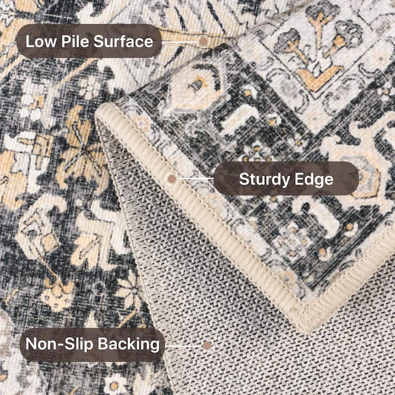 Mcow Vintage Boho Distressed Chenille Low-Pile Area Rug - Grey - 6' x 9' - Rectangle