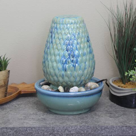 Textured Cone Ceramic Indoor Tabletop Water Fountain - 11-Inch