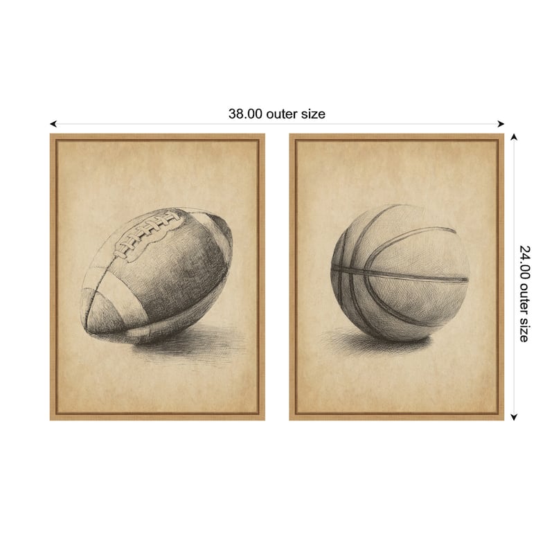 Kate and Laurel Vintage Football & Basketball 2 Piece Framed Canvas Wall Art Set by The Creative Bunch Studio