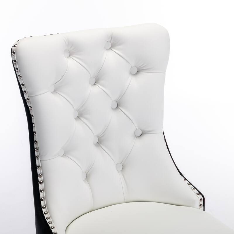 Modern, High-end Tufted Solid Wood PU and Velvet Upholstered Dining Chair with Wood Legs Nailhead Trim 2-Pcs Set
