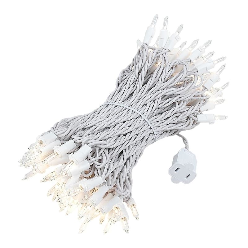 100 Light Christmas Mini Light Set, White Wire, 50' Long - Clear