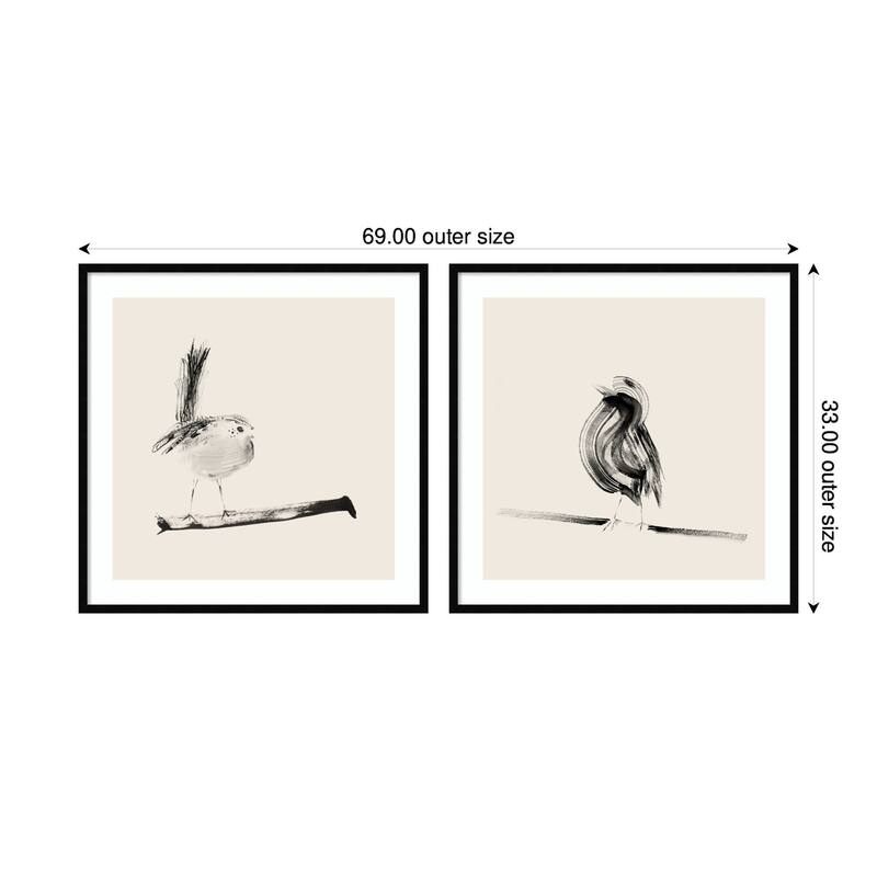 Kate and Laurel Sketched Bird On Branch 2 Piece Framed Wall Art Print Set by Danushka Abeygoda