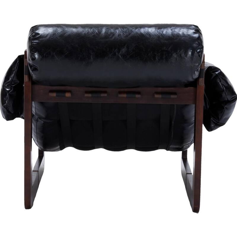 Lounge Chair Oil Wax Leather Sofa Chair with Removable Armrests, Rubber Wood Decorative Chair for Living Room