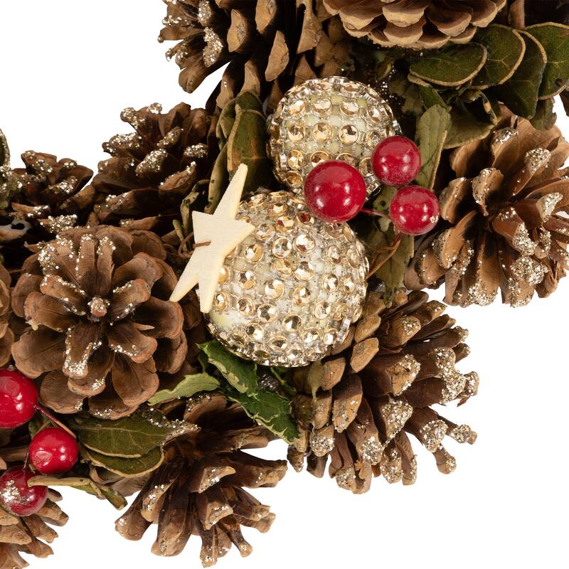 Glittered Pine Cone Berry Artificial Christmas Wreath, 12-Inch, Unlit