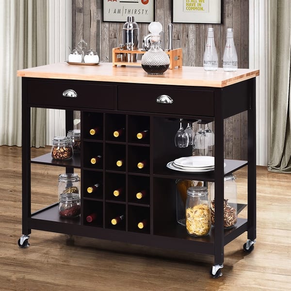 Costway Rolling Kitchen Island Bar Storage Serving Cart With Costway Rolling Kitchen Island Bar