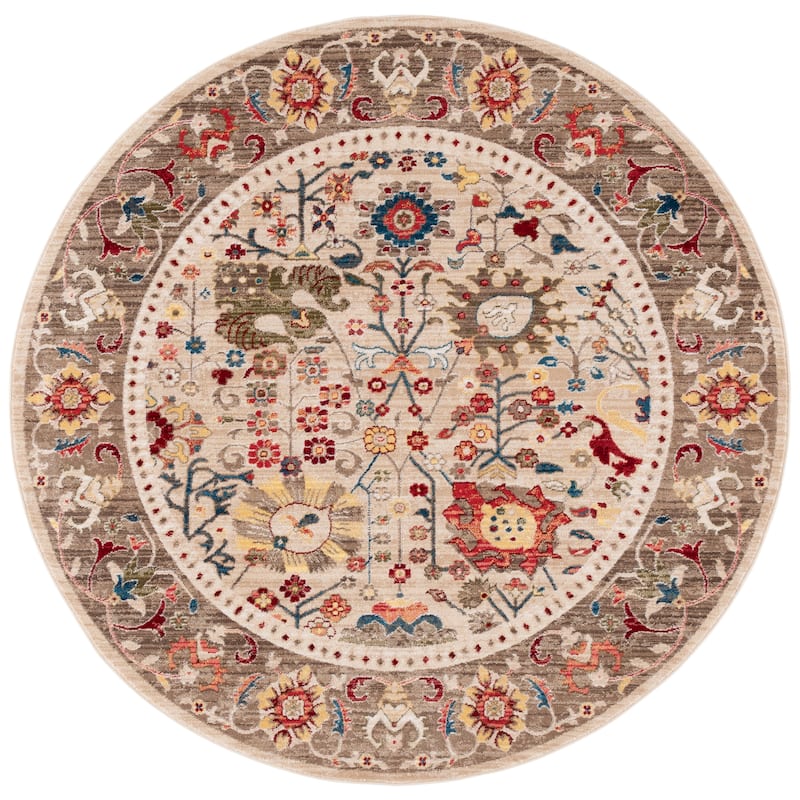 SAFAVIEH Kashan Laureen Oriental Rug with Fringe - 6'7" Round - Beige/Taupe