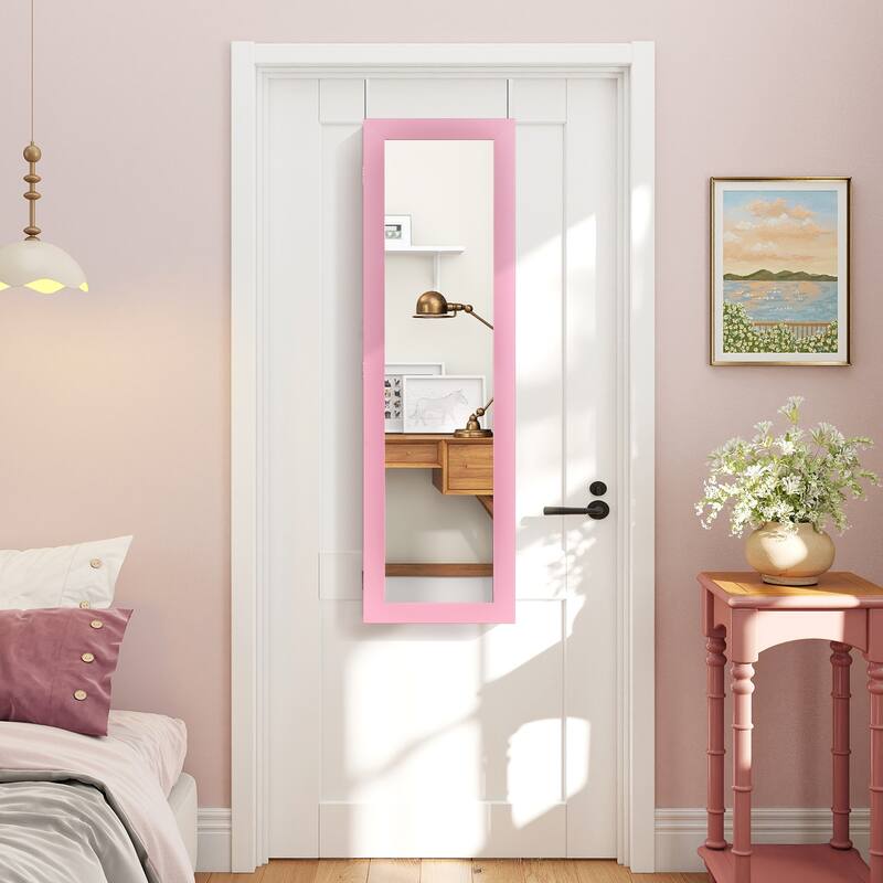 Wall Mounted or Door Hanging Jewelry Cabinet with Full Length Mirror and Inner Makeup Mirror - 12.5" x 3.7" x 43.5"