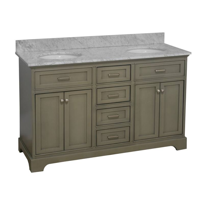 KitchenBathCollection Aria 60" Double Bathroom Vanity with Carrara Marble Top
