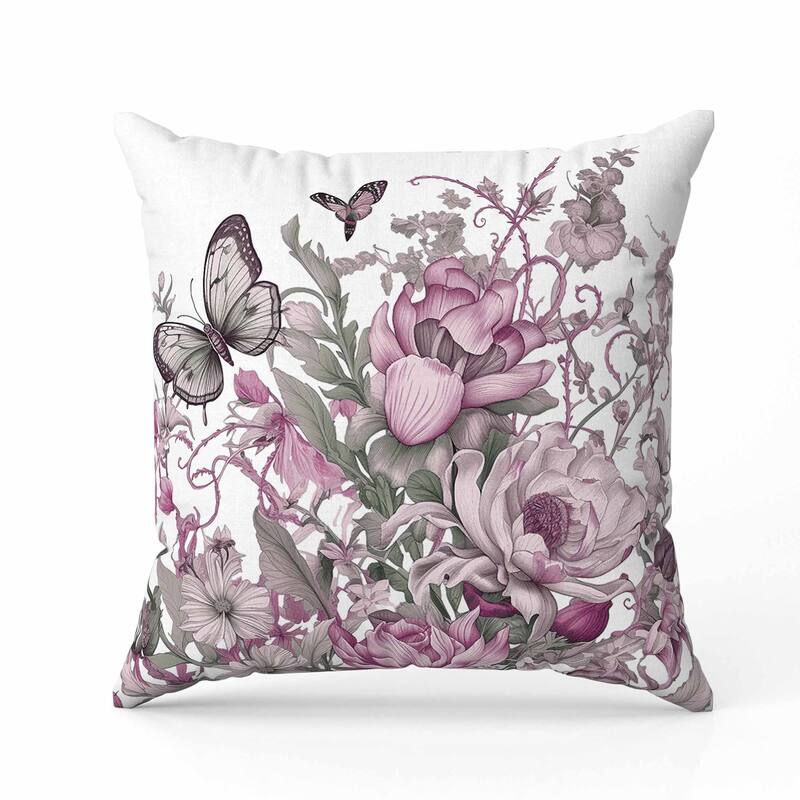 Garden Delights Faux Suede Reversible Throw Pillow White and Pink