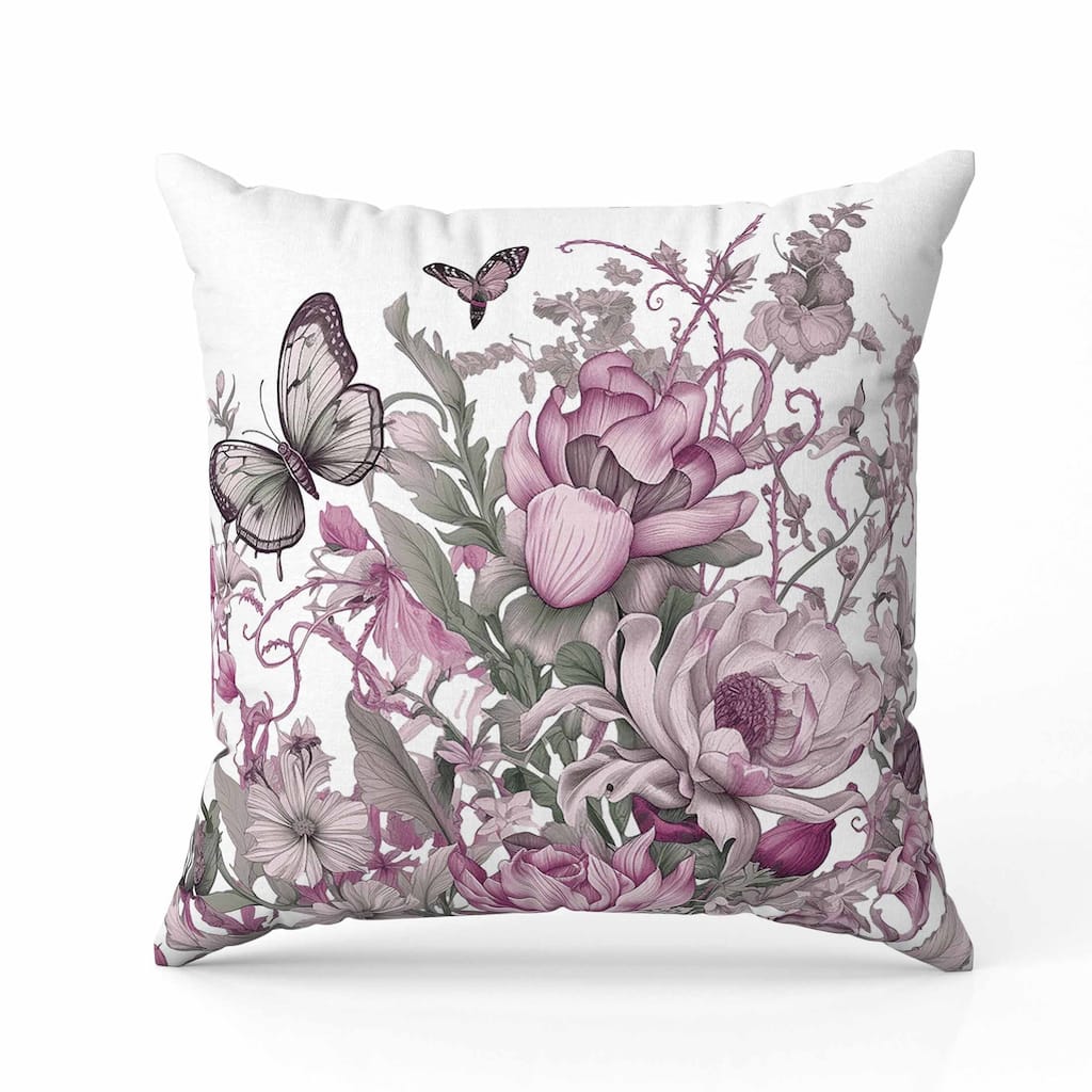 Garden Delights Faux Suede Reversible Throw Pillow White and Pink