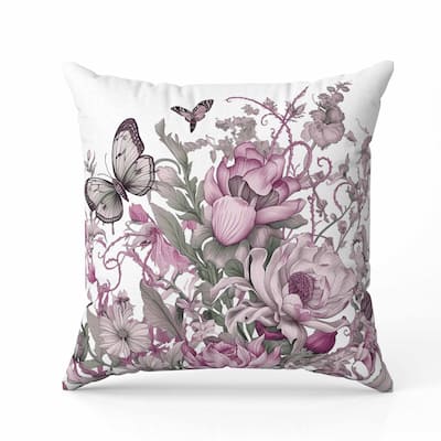 Garden Delights Indoor/Outdoor Reversible Throw Pillow White and Pink