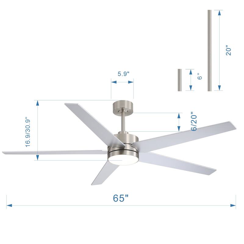 65 Inch 5-Blade LED Ceiling Fan with Light and Remote