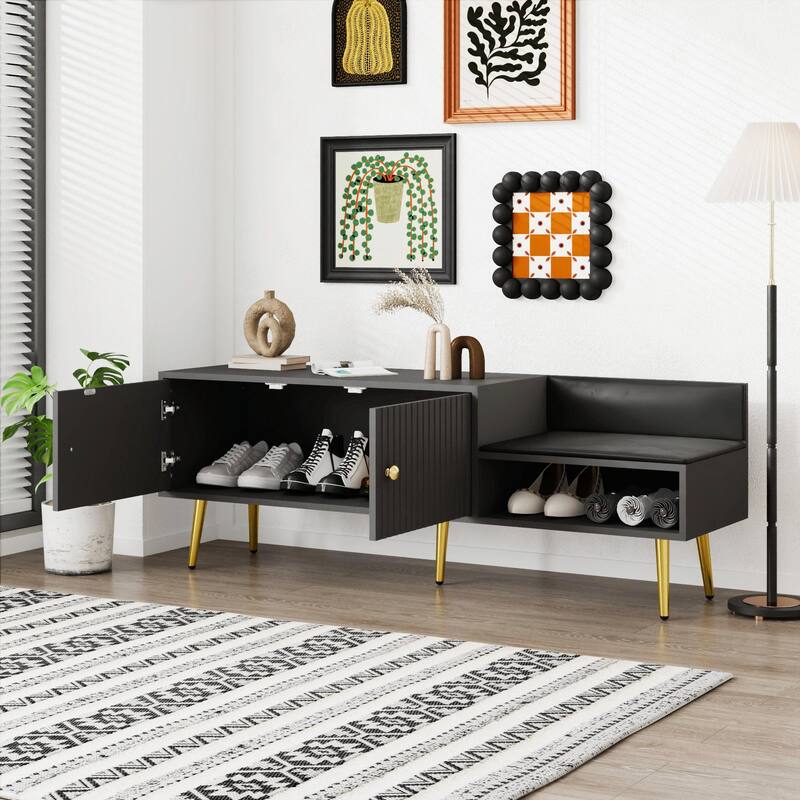 Modern Shoe Storage Bench with Hidden Compartment and Upholstered Cushion