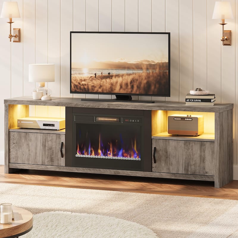 70" TV Stand for 75" TVs with LED Fireplace Light and Cabinet - 71 inches