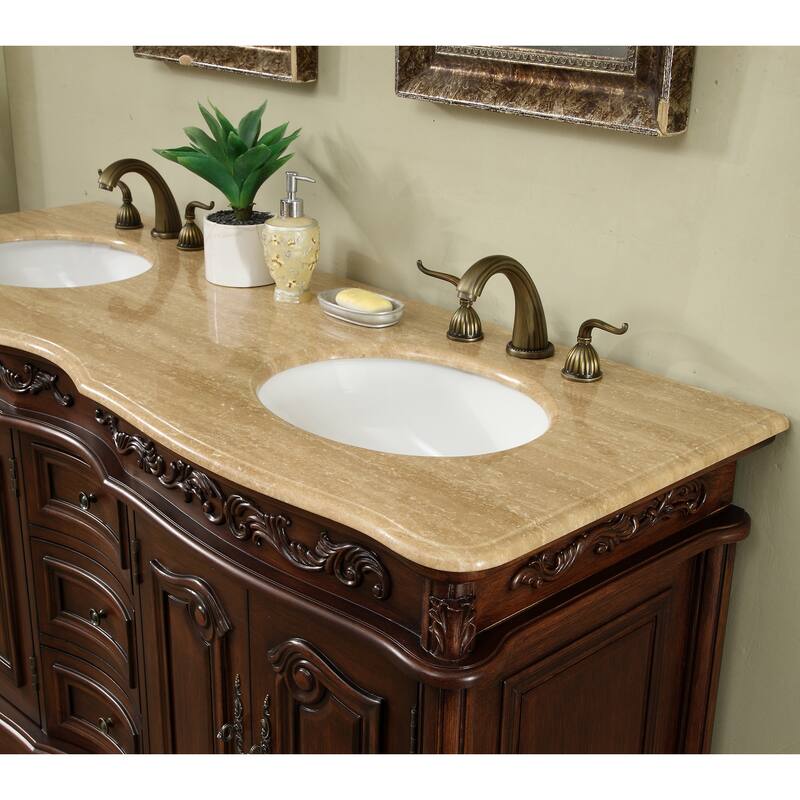 Stufurhome Cassandra 60 Inches Dark Cherry Double Sink Bathroom Vanity