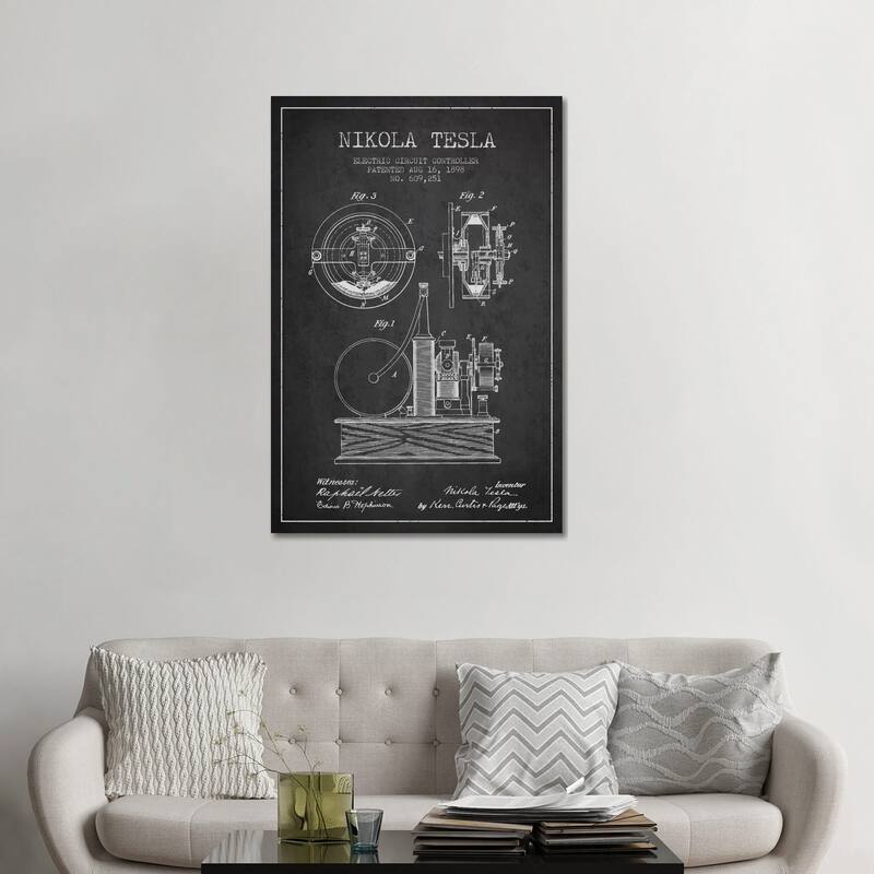iCanvas "Electric Circuit Charcoal Patent Blueprint" by Aged Pixel Canvas Print - 48x32x1.5