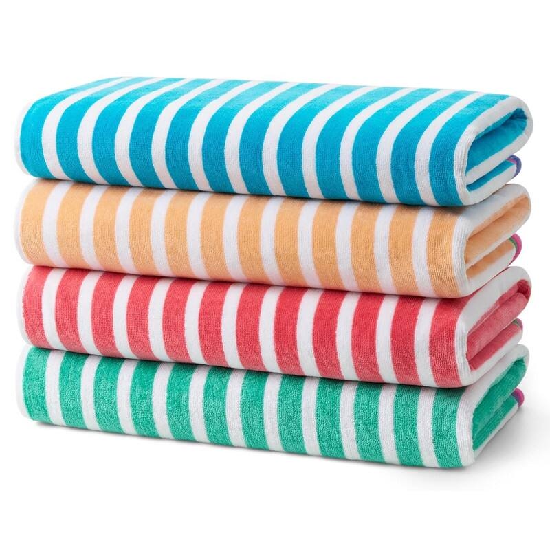 Kaufman Multicolor Velour Racing Stripe 32 x 62 All Cotton Beach & Pool Towels - 4PK