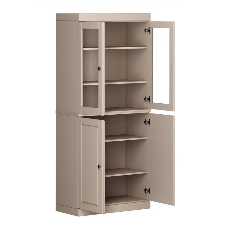 Palace Imports Solid Wood 6-Shelf Bookcase, Raised Panel Clear Glass Doors, Adjustable Shelves