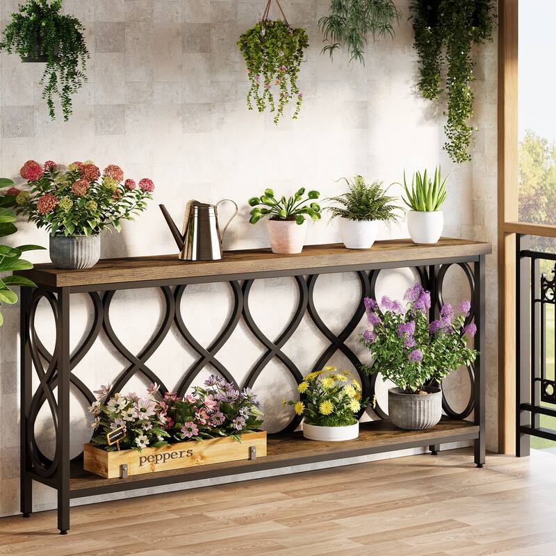 70.9" Console Sofa Table, 2-Tier Industrial Entryway Accent Table