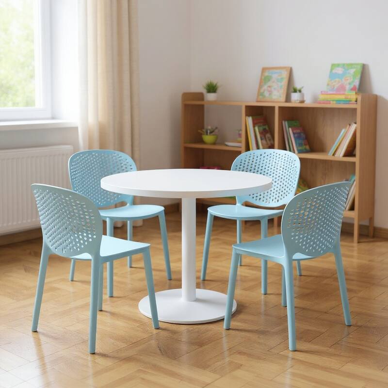 HomeRoots Set Of Four Aqua Blue Heavy Duty Plastic Juvenile Chairs - 14.00 in. x 23.00 in. x 16.00 in. - Blue - 14.00 in. x 23.00 in. x 16.00 in.