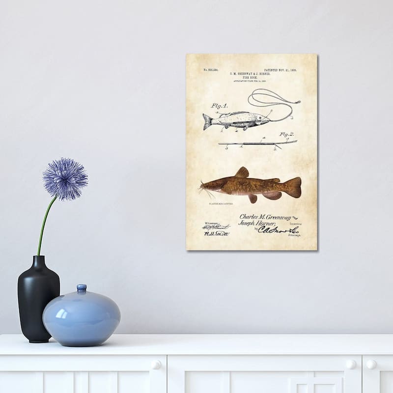 iCanvas "Flathead Catfish Fishing Lure" by Patent77 Canvas Print - 18x12x1.5