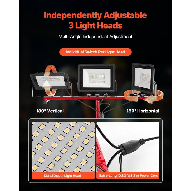 Red-Black LED Work Light 210W 22,000LM with Adjustable Tripod - 10.24 x 1.26 x 8.35 in