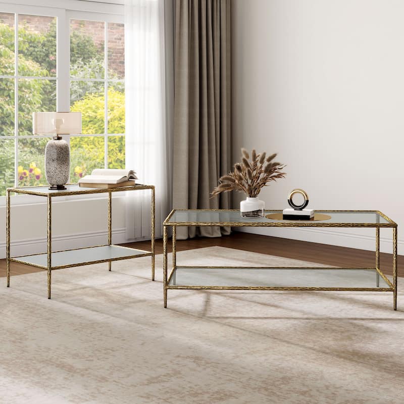247 Shop At Home Lalia Modern Hammered Metal 2-Piece 1-Shelf Coffee Table Set