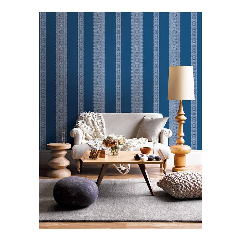 Brynn Indigo Paisley Stripe Wallpaper - 20.5in x 396in x 0.025in